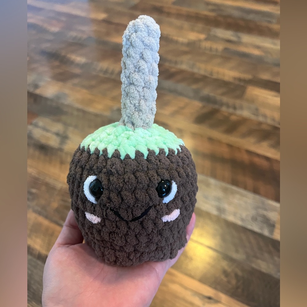 Sticky Sweet Caramel Apple Fall Crochet Plushie Handcrafted Soft Snuggle Yarn
